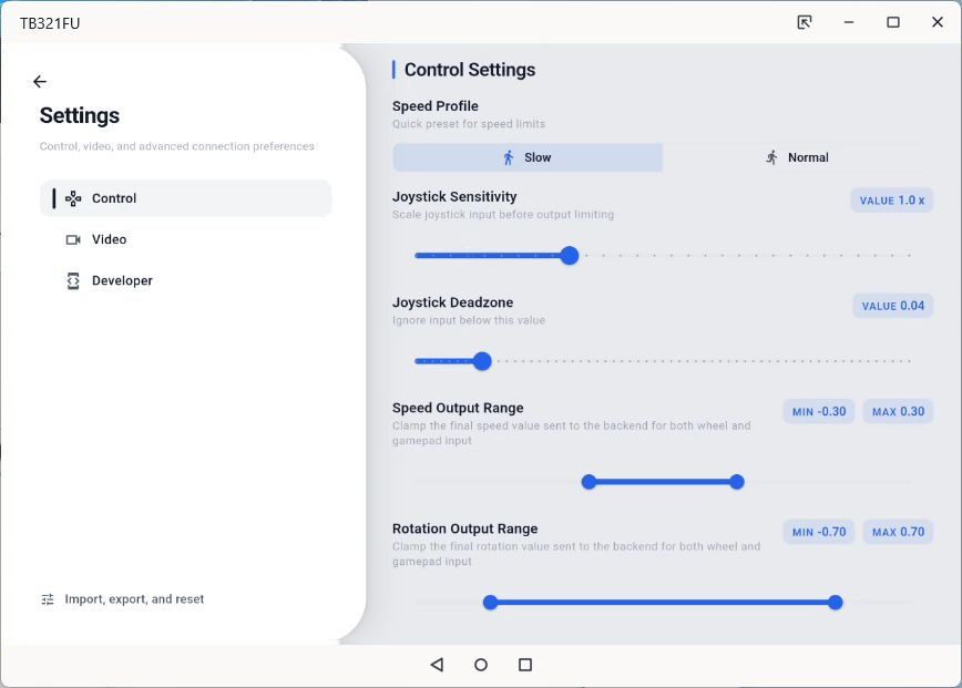 Control settings