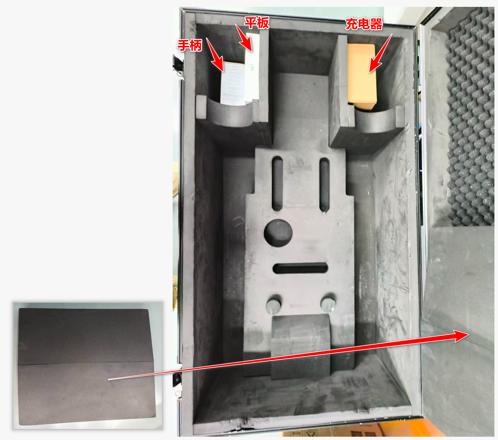 Figure 1: Accessory and leg foam insert placement